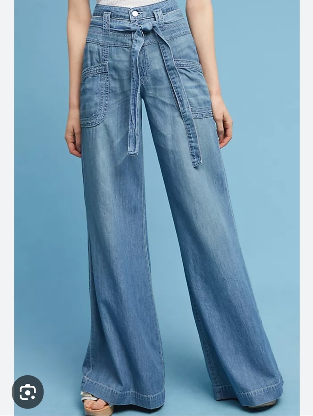 Anthropologie Light Blue Wide Leg Tie-Waist Jeans